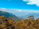 Wide view over the forested Jamison Valley and sandstone cliffs in the Blue Mountains