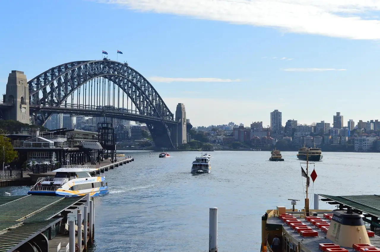 Circular Quay with ferries on the water and the Harbour Bridge behind