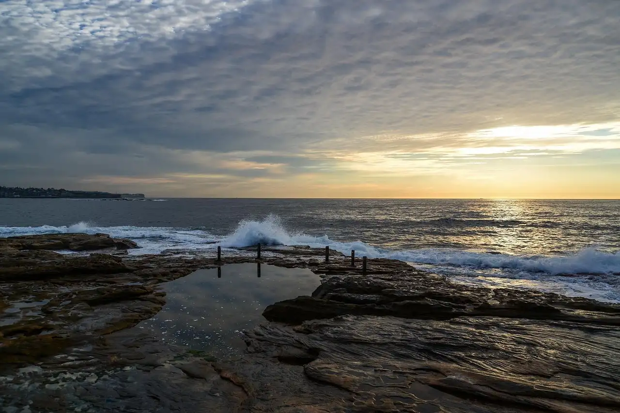 Rocks and waves on the coast at Coogee at sunrise
