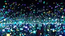 Dark mirrored room filled with endless points of coloured light