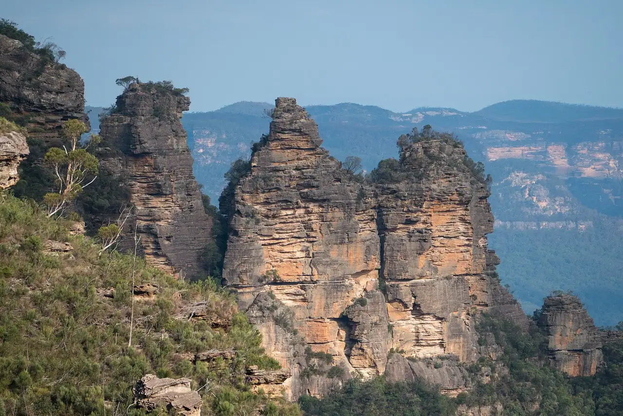 The Three Sisters rock towers seen from near Echo Point